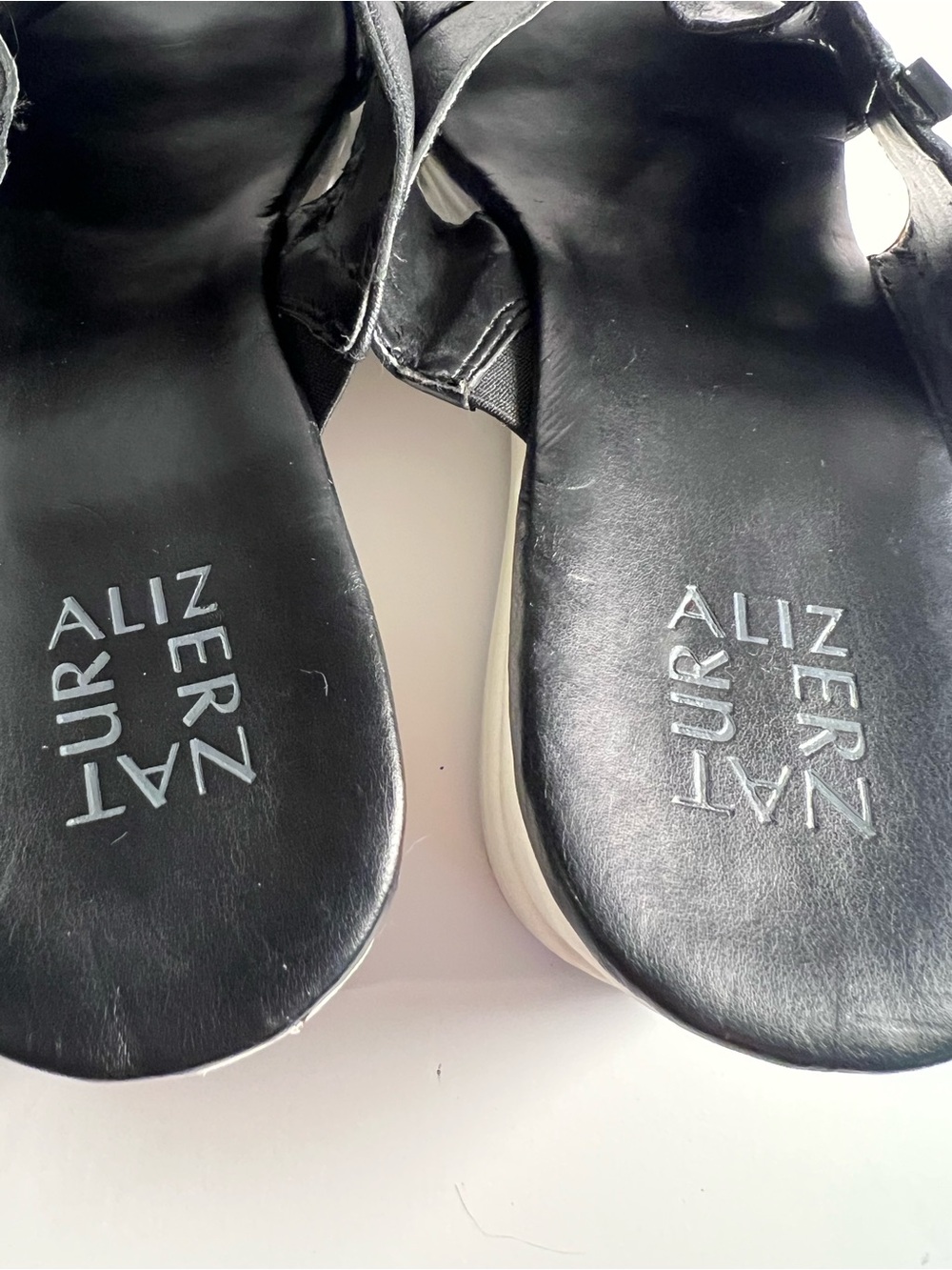Naturalizer Black Leather Crisscross Mule Wedges with White Platform Size 12 - Picture 14 of 14